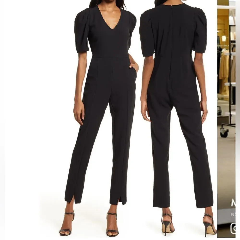 CHELSEA 28 Puff Sleeve Jumpsuit Size S in Ivory